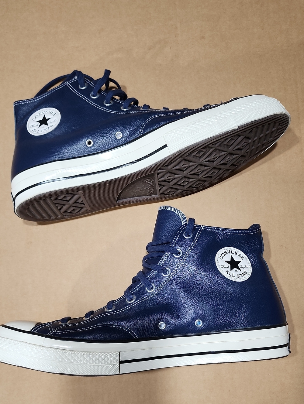 Converse Blue Navy Leather High-Top Sneakers Sz 15